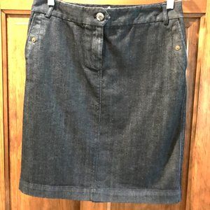 J. CREW DENIM SKIRT, SIZE 6, DARK BLUE/BLACK